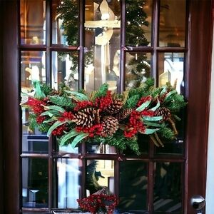 Christmas Garland Pine Red Berries Natural Look Wreath Garland Xmas Holiday Deco